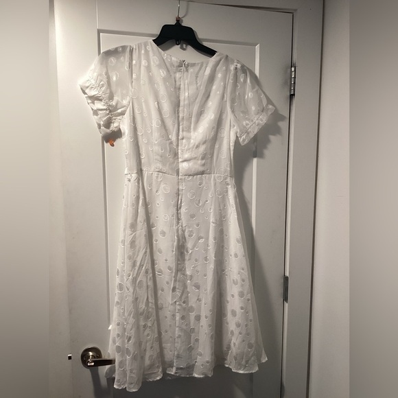 NWOT NY Collection Short Sleeve Belted Swiss Dot Dress Size Petite Large - Picture 3 of 4